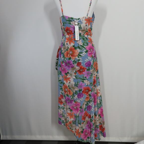 YUMI KIM Floral Oahu Chambray Bond Street V-neck Asymmetrical Hem Dress Small - Picture 5 of 10